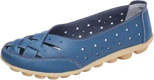 Women's Cowhide Leather Shoes Loafers Flats Sandals Slip-On Cutout Orthopedic Breathable Comfortable Hollow Soft Summer Casual Leather, Loafer Fashion Slip On Walking Round Toe Nurse Driving Shoes