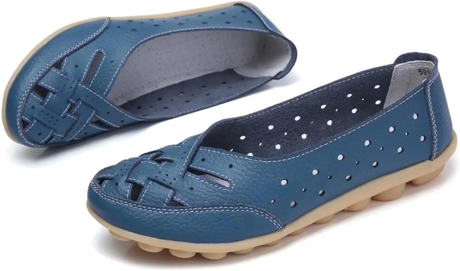 Women's Cowhide Leather Shoes Loafers Flats Sandals Slip-On Cutout Orthopedic Breathable Comfortable Hollow Soft Summer Casual Leather, Loafer Fashion Slip On Walking Round Toe Nurse Driving Shoes