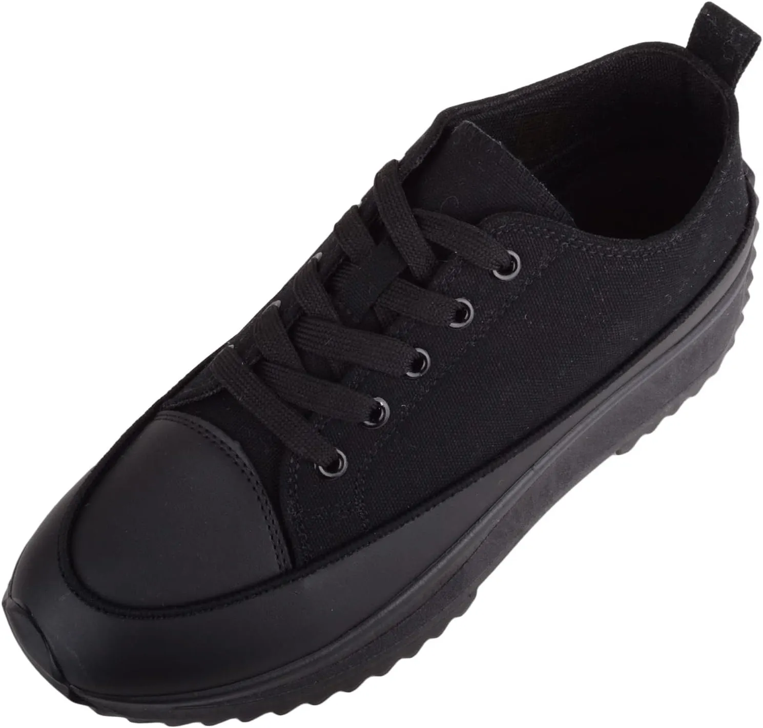Womens Easy Lace Up Low Top Canvas Chunky Sole Trainers Sneakers