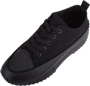 Womens Easy Lace Up Low Top Canvas Chunky Sole Trainers Sneakers