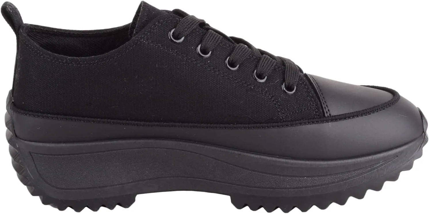 Womens Easy Lace Up Low Top Canvas Chunky Sole Trainers Sneakers