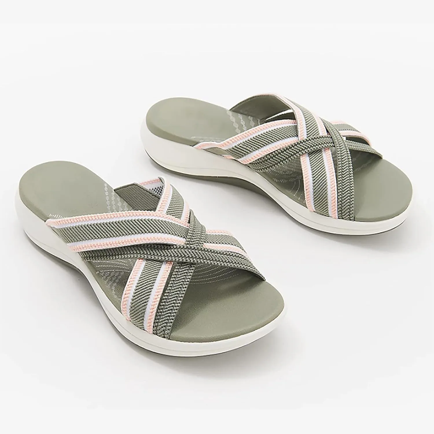 Womens Elastic Cross Straps Sandals Comfortable Wedge Open Toe Correction Slip-on Slippers Summer Casual Trendy Beach Couple Shoes Flip Flops