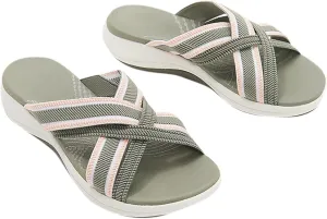 Womens Elastic Cross Straps Sandals Comfortable Wedge Open Toe Correction Slip-on Slippers Summer Casual Trendy Beach Couple Shoes Flip Flops
