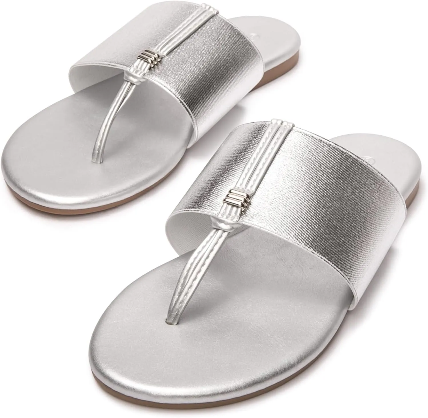 Women's Elastic T-Strap Sandals - Comfortable Slip-On Summer Flats, Stretchy Slide Sandals for Walking, Beach, and Casual Wear