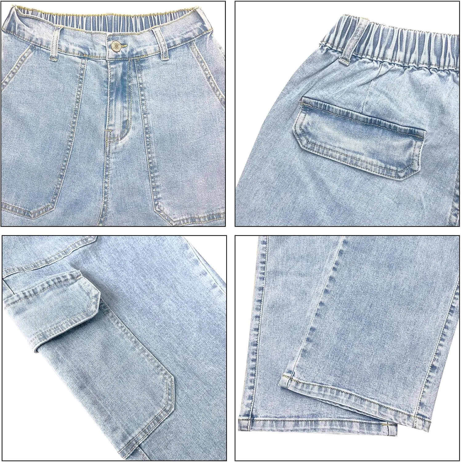 Women's High Waisted Cargo Jeans Stretch Wide Leg Denim Pants Trendy
