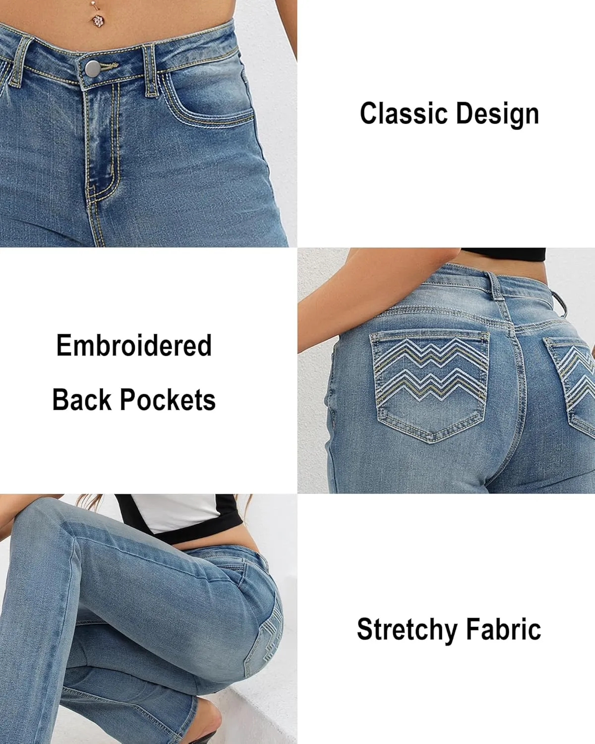 Women's Jeans 90s Mid Rise Bootcut High Stretch Boot Cut Denim Pants Pantalones De Mujer