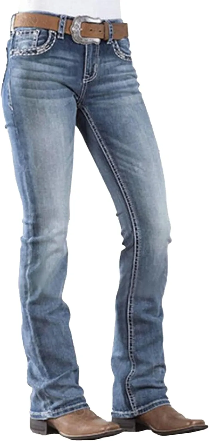 Women's Jeans 90s Mid Rise Bootcut High Stretch Boot Cut Denim Pants Pantalones De Mujer