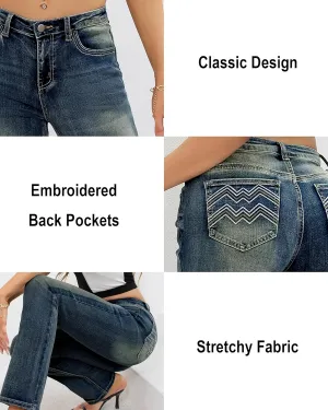Women's Jeans 90s Mid Rise Bootcut High Stretch Boot Cut Denim Pants Pantalones De Mujer