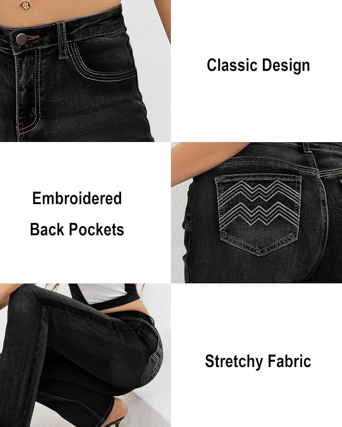 Women's Jeans 90s Mid Rise Bootcut High Stretch Boot Cut Denim Pants Pantalones De Mujer