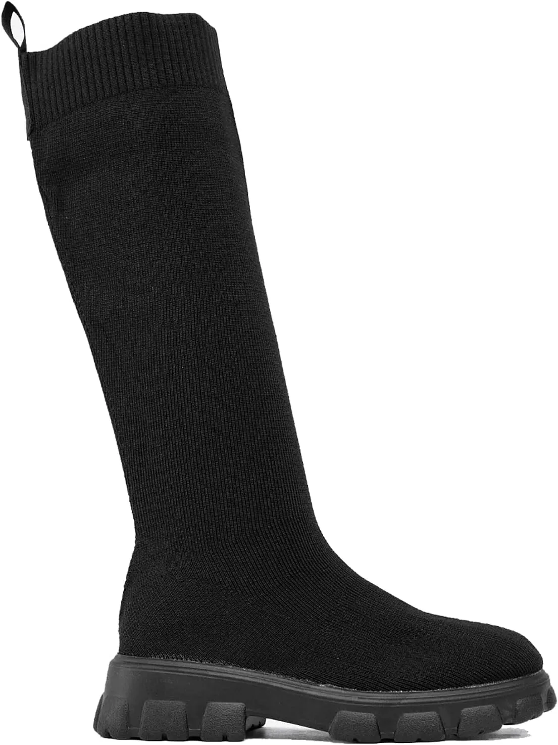 Women's Knee High Stretch Knit Chunky Heel Non-Slip Boots