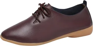 Women's Leather Lace Up Oxfords Sneakers Comfortable Slip-On Business Shoes Lightweight Breathable Sneakers Dressy Low Heel Walking Shoes