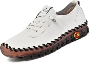 Women's Leather Soft Bottom Flat Shoes, Handmade Cowhide Loafers Breathable Non-Slip Comfort Orthopedic Walking Shoes
