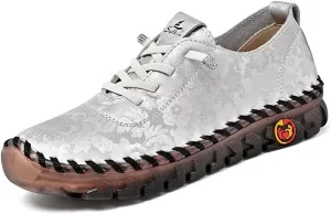 Women's Leather Soft Bottom Flat Shoes, Handmade Cowhide Loafers Breathable Non-Slip Comfort Orthopedic Walking Shoes