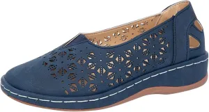 Womens Loafers Summer Comfortable Dressy Soft Plat Sandals Breathable Hollow Out Office Work Shoes Closed Toe Low Heel Walking Slip On Sandal for Women Casual Lightweight