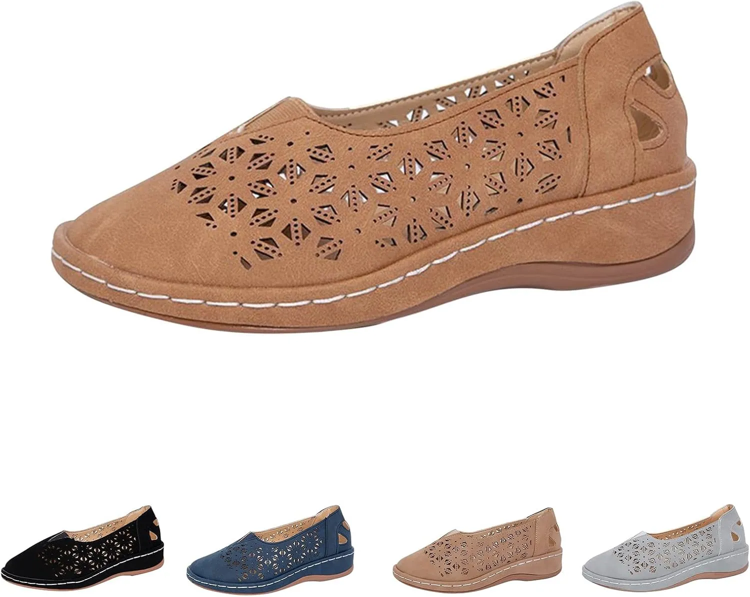 Womens Loafers Summer Comfortable Dressy Soft Plat Sandals Breathable Hollow Out Office Work Shoes Closed Toe Low Heel Walking Slip On Sandal for Women Casual Lightweight