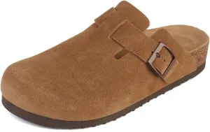Women's Mules Clogs with Arch Support Cork Footbed Suede Clogs Adjustable Buckle Sandals