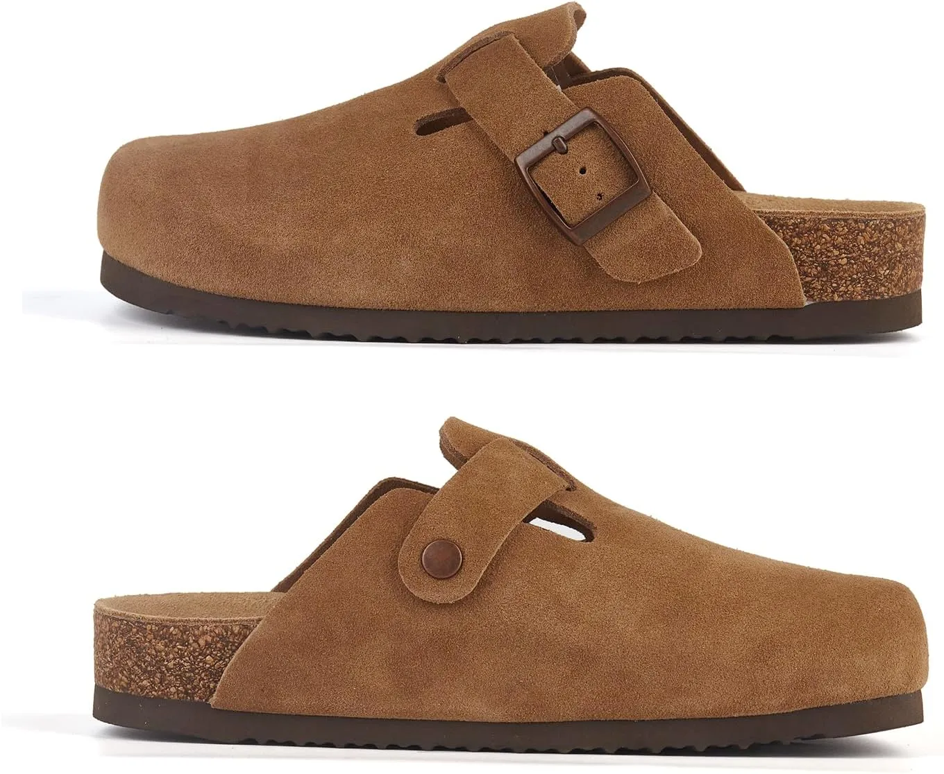 Women's Mules Clogs with Arch Support Cork Footbed Suede Clogs Adjustable Buckle Sandals