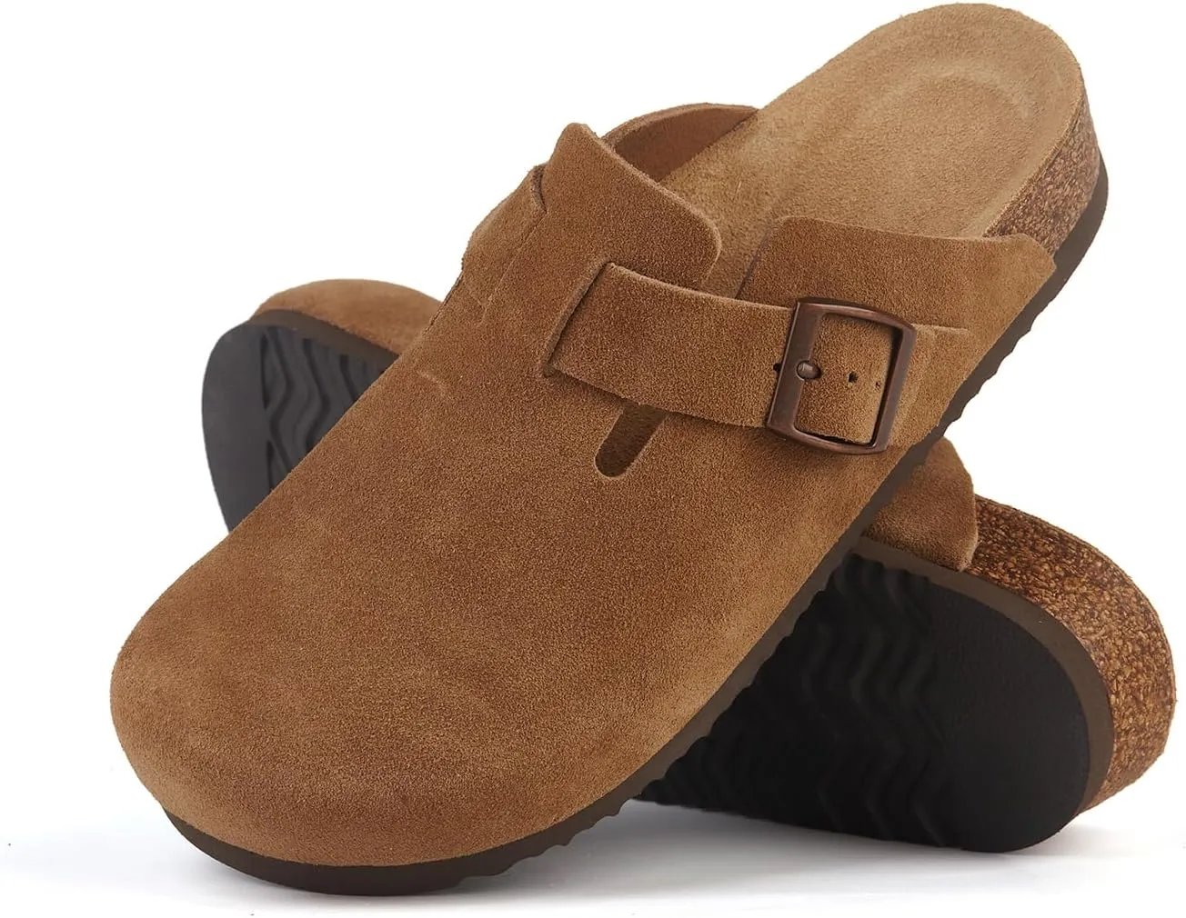 Women's Mules Clogs with Arch Support Cork Footbed Suede Clogs Adjustable Buckle Sandals
