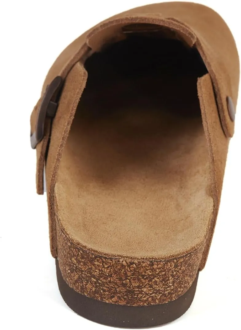 Women's Mules Clogs with Arch Support Cork Footbed Suede Clogs Adjustable Buckle Sandals