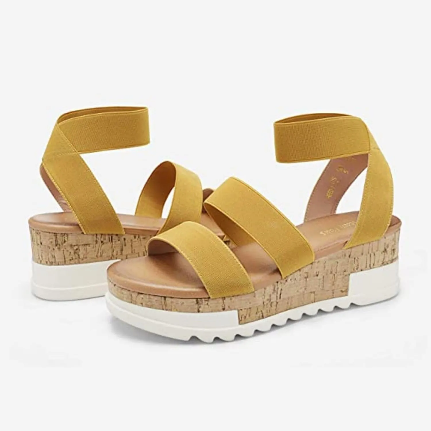 Women's Open Toe Elastic Ankle Strap Casual Platform Wedges Sandals Espadrilles Cork Flatform Slingback Summer Sandals Comfortable Slip On Lightweight Breathable Walking Work Beach Flat Sandal