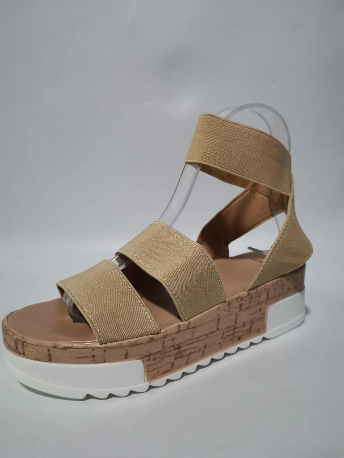 Women's Open Toe Elastic Ankle Strap Casual Platform Wedges Sandals Espadrilles Cork Flatform Slingback Summer Sandals Comfortable Slip On Lightweight Breathable Walking Work Beach Flat Sandal