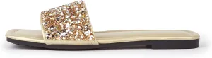 Women's Open Toe Flat Sandals Rhinestone Glitter On Casual Fashion Slippers Quick Drying Indoor & Outdoor Slides