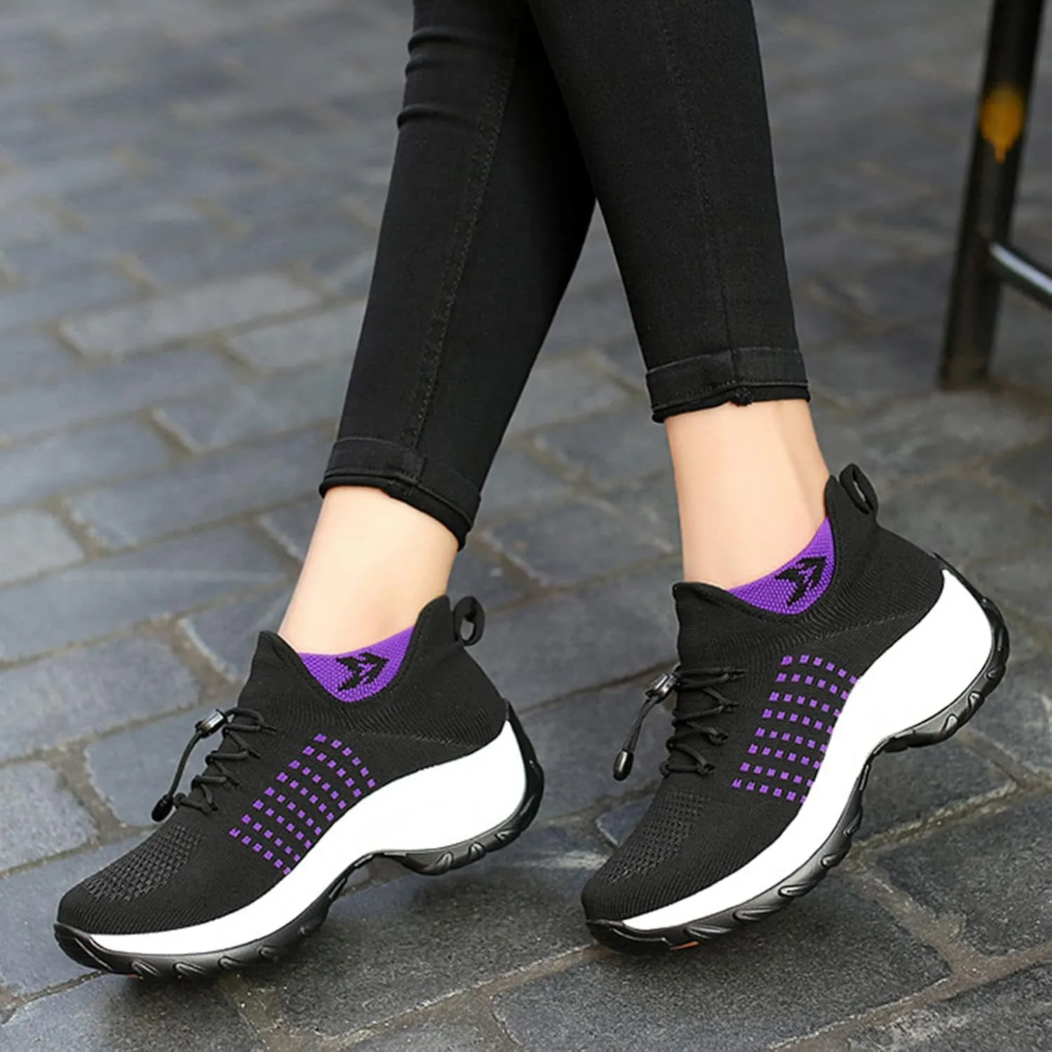 Women's Orthopedic Stretch Cushion Shoes Comfy Cloud Pro Breathe Mesh Sock Fashion Sneakers Wedge Running Footwear