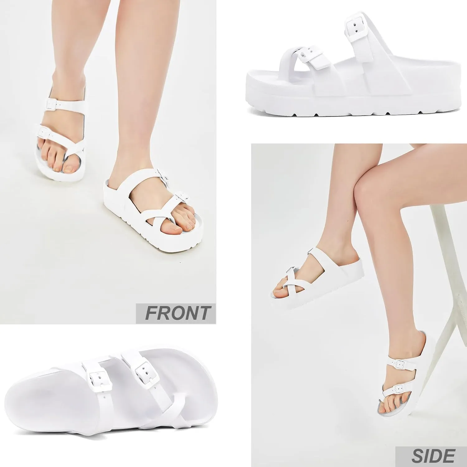 Women's Platform Arch Support Sandals Comfortable Waterproof Slides with Adjustable Buckle Thick Cushion