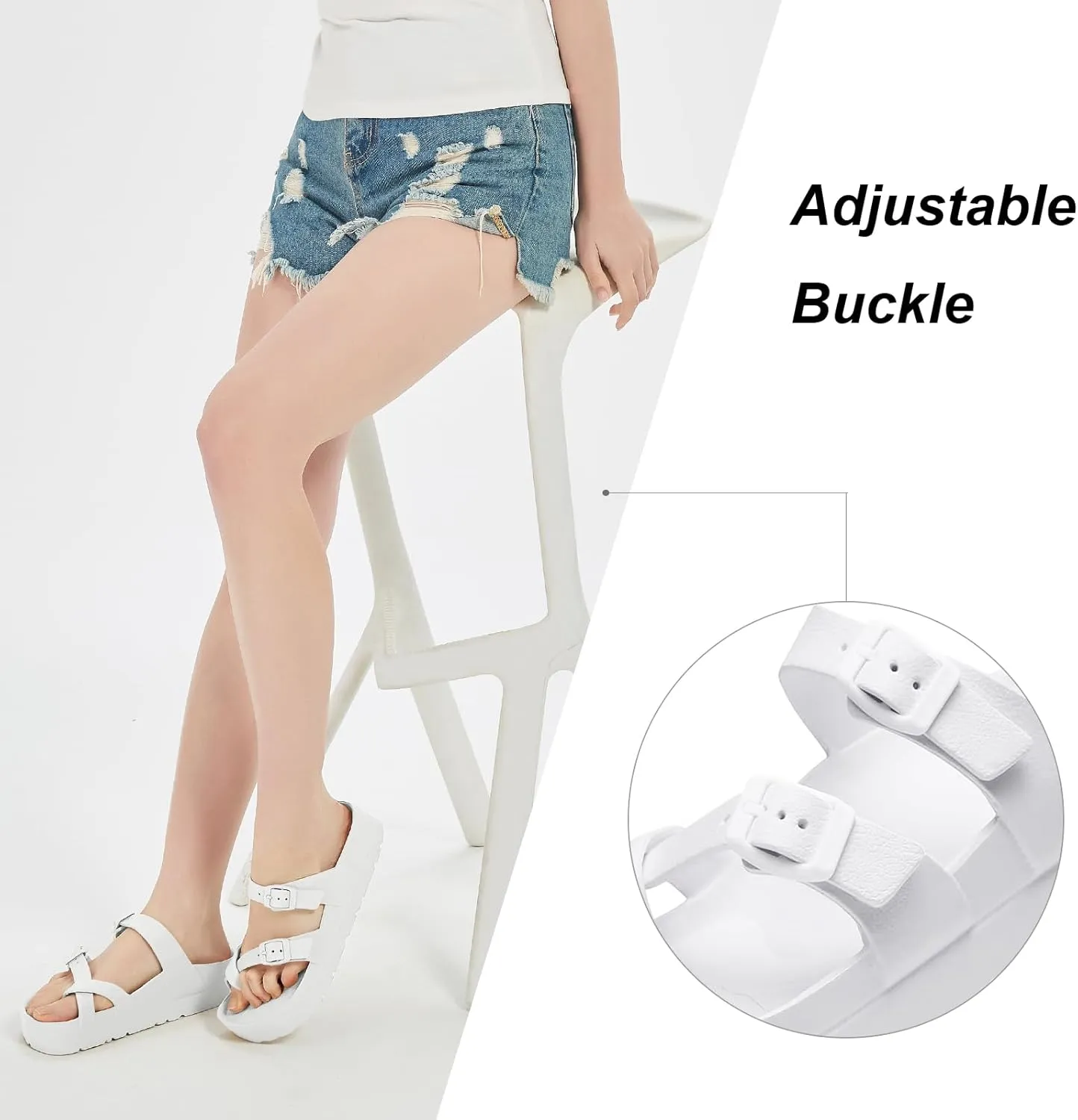 Women's Platform Arch Support Sandals Comfortable Waterproof Slides with Adjustable Buckle Thick Cushion