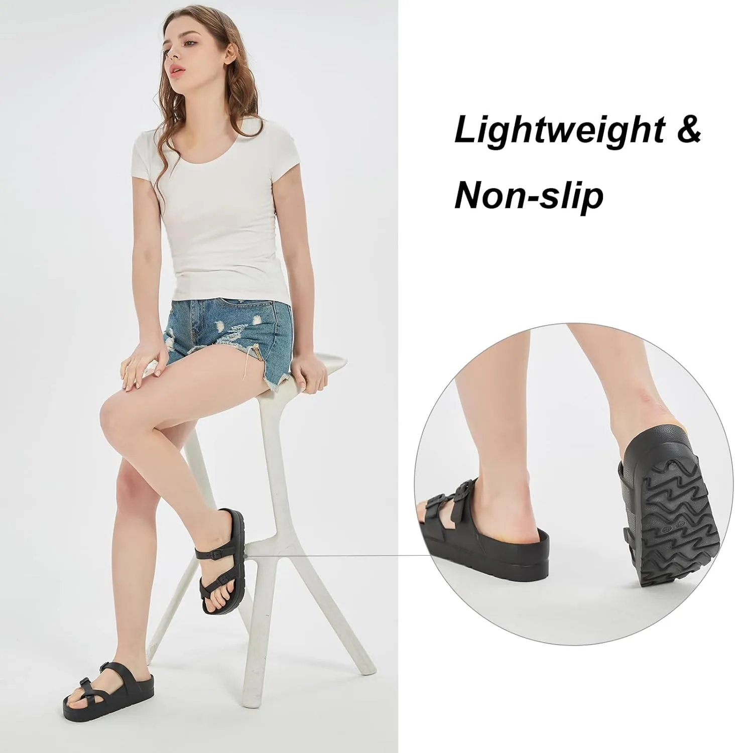 Women's Platform Arch Support Sandals Comfortable Waterproof Slides with Adjustable Buckle Thick Cushion
