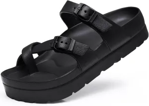 Women's Platform Arch Support Sandals Comfortable Waterproof Slides with Adjustable Buckle Thick Cushion