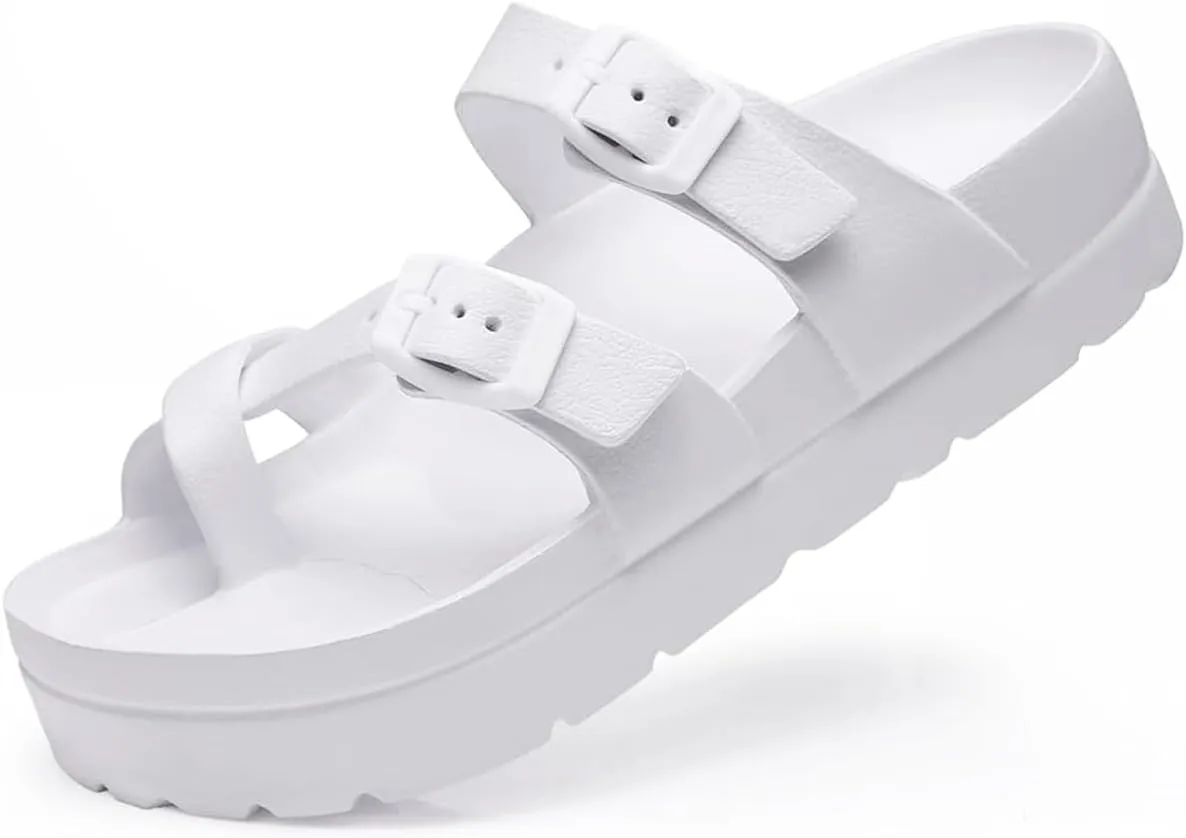 Women's Platform Arch Support Sandals Comfortable Waterproof Slides with Adjustable Buckle Thick Cushion