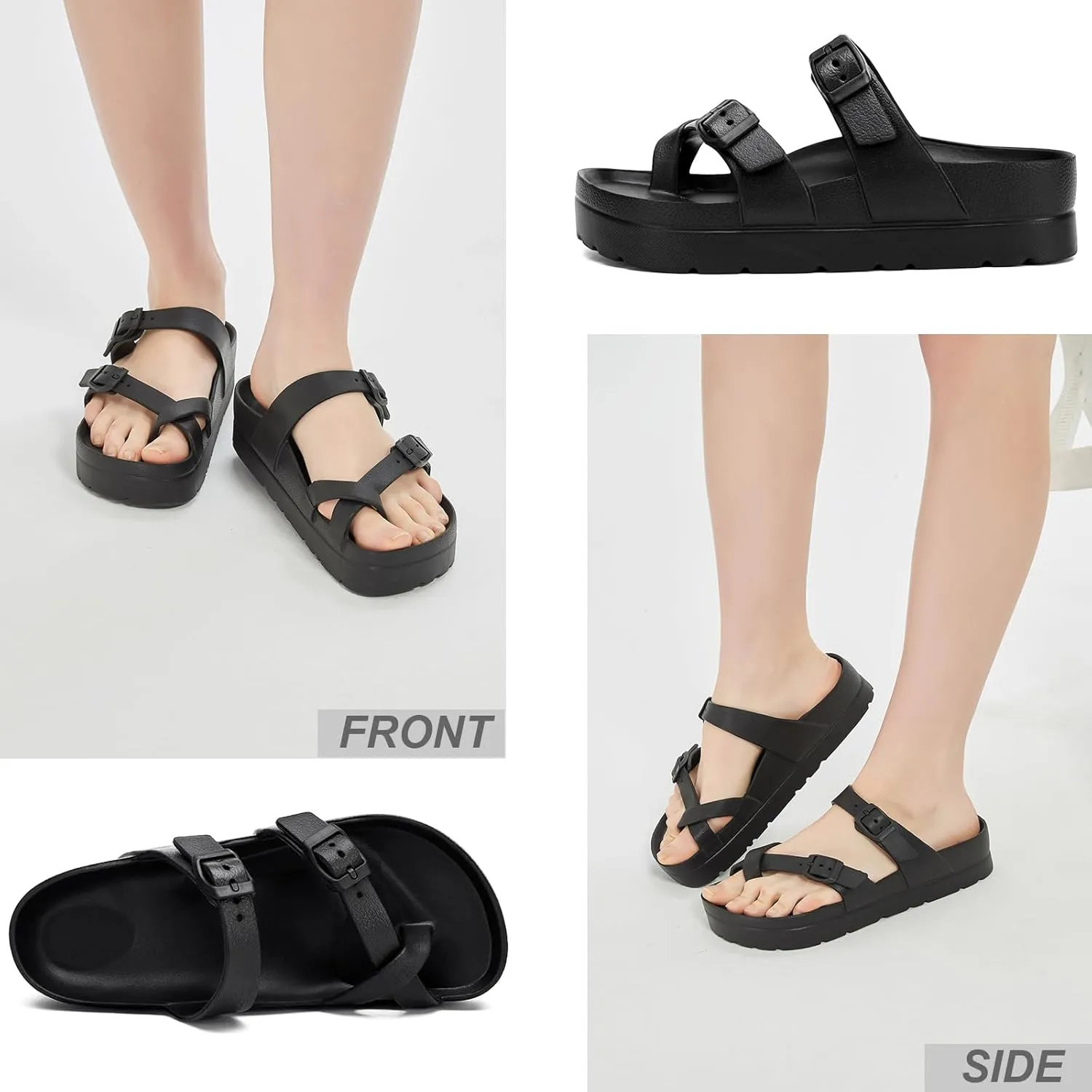 Women's Platform Arch Support Sandals Comfortable Waterproof Slides with Adjustable Buckle Thick Cushion