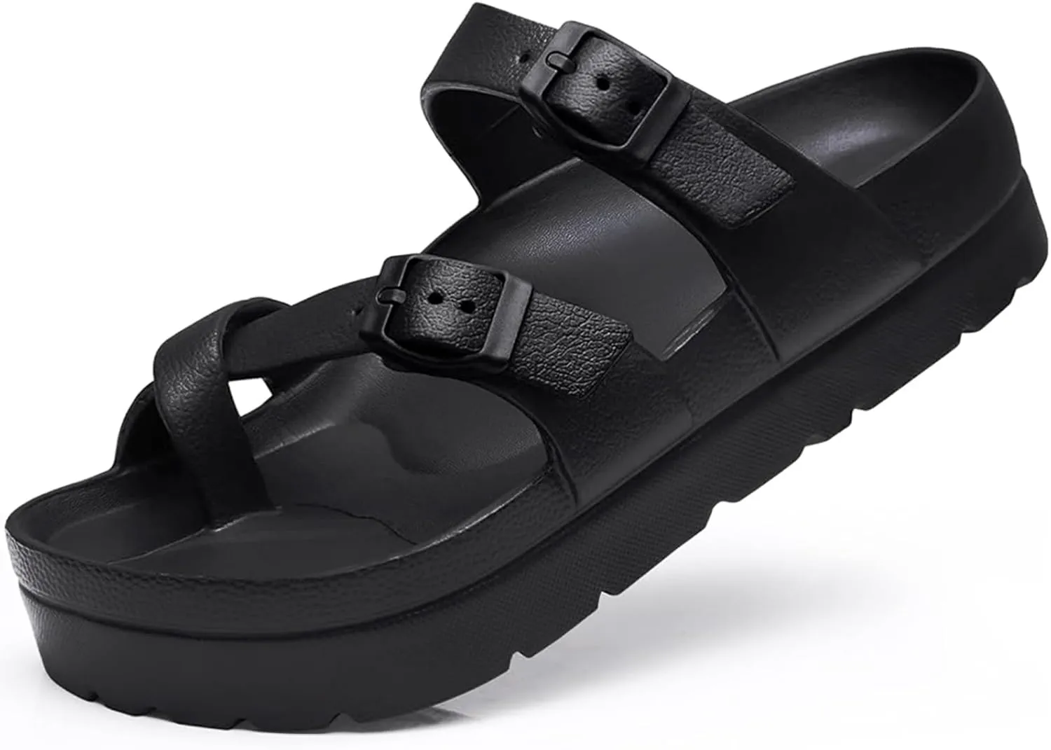 Women's Platform Arch Support Sandals Comfortable Waterproof Slides with Adjustable Buckle Thick Cushion