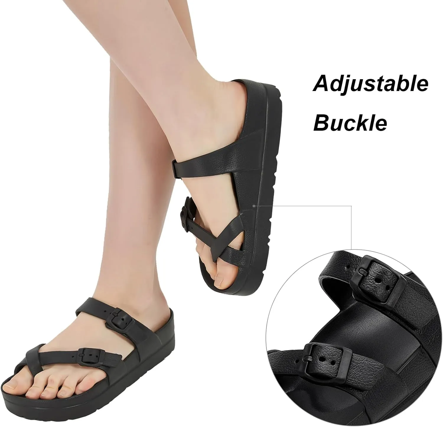 Women's Platform Arch Support Sandals Comfortable Waterproof Slides with Adjustable Buckle Thick Cushion