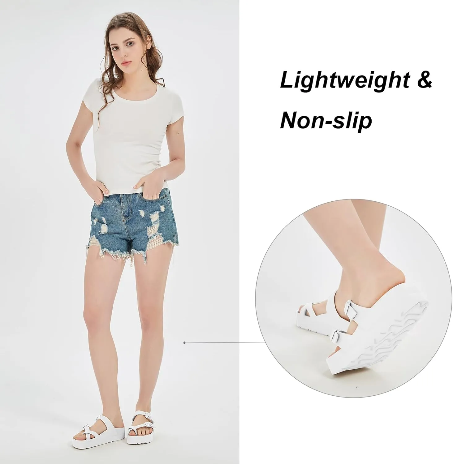 Women's Platform Arch Support Sandals Comfortable Waterproof Slides with Adjustable Buckle Thick Cushion