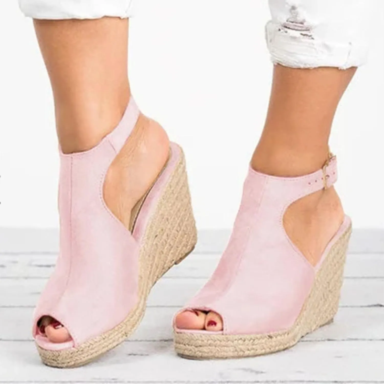 Women's Platform Sandals Orthopedic Slip On High Heel Sandals Fish Mouth Ankle Strap Metal Buckle Espadrilles Slingback Wedges for Summer Beach Oceanside Holiday Outdoor