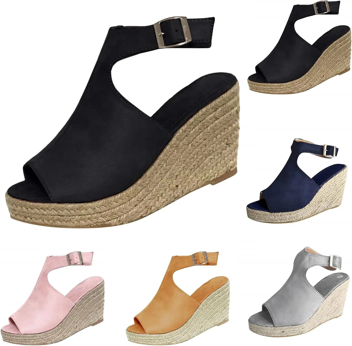 Women's Platform Sandals Orthopedic Slip On High Heel Sandals Fish Mouth Ankle Strap Metal Buckle Espadrilles Slingback Wedges for Summer Beach Oceanside Holiday Outdoor