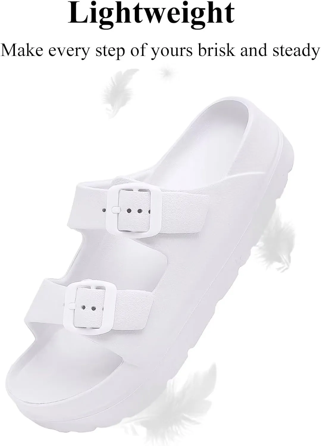 Womens Platform Sandals with Arch Support, Adjustable Buckle Beach Sandal Woman Comfort Lightweight Ultra Cushion EVA Slides