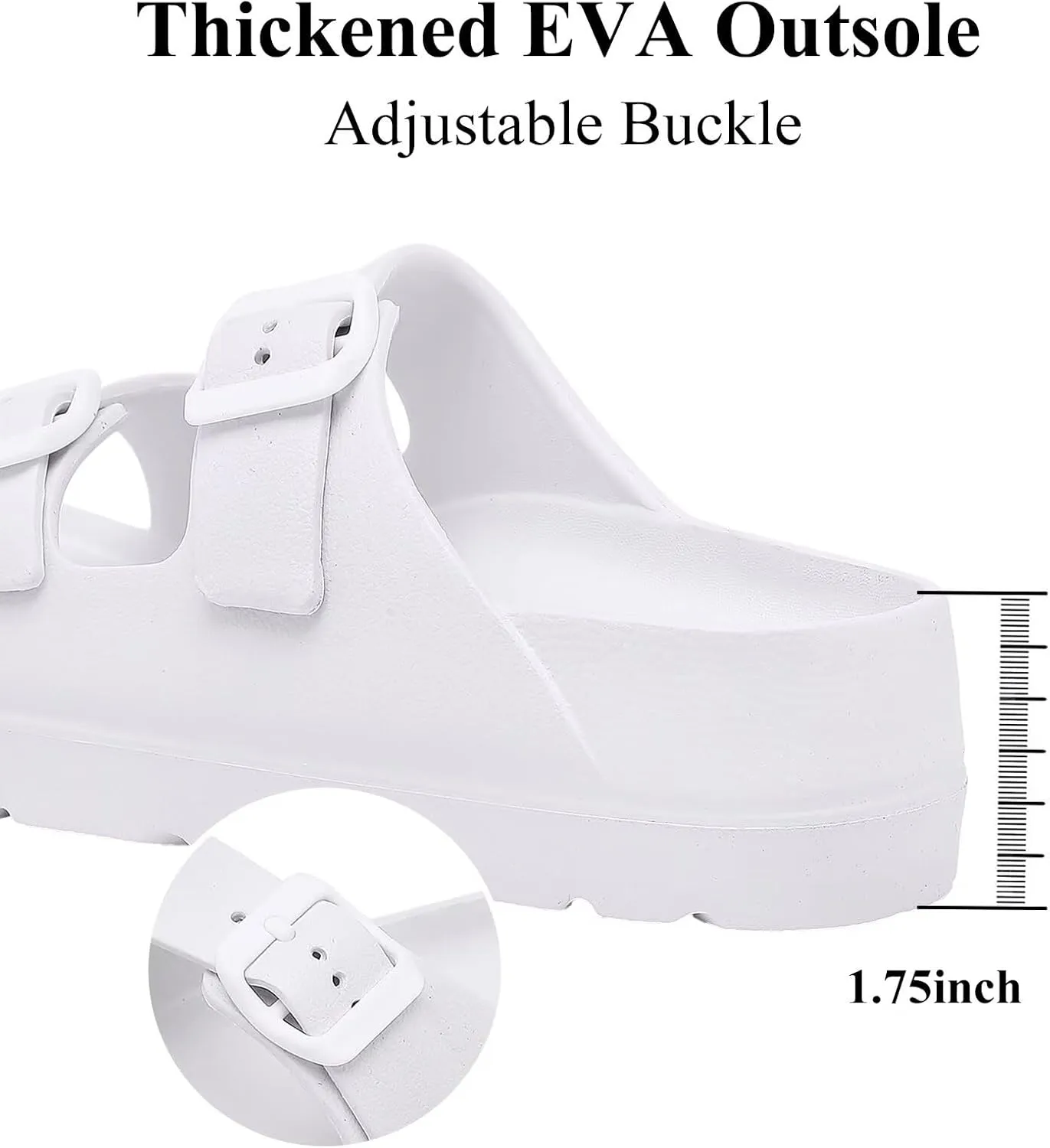 Womens Platform Sandals with Arch Support, Adjustable Buckle Beach Sandal Woman Comfort Lightweight Ultra Cushion EVA Slides