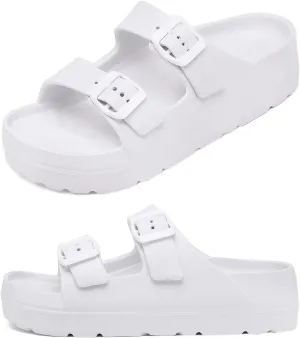 Womens Platform Sandals with Arch Support, Adjustable Buckle Beach Sandal Woman Comfort Lightweight Ultra Cushion EVA Slides
