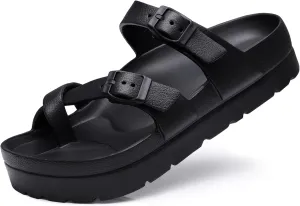 Women's Platform Sandals with Arch Support Comfortable Foam Slides Summer Beach Sandals with Adjustable Buckle