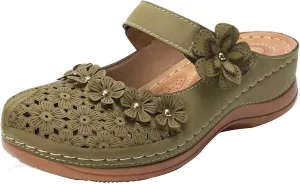 Womens Sandals 2023 Summer Fashion Hollow Flowers Rounde Toe Closed Toe Slipper Comfortable Wedge Sandals with Arch Support Ladies Vintage Shoes