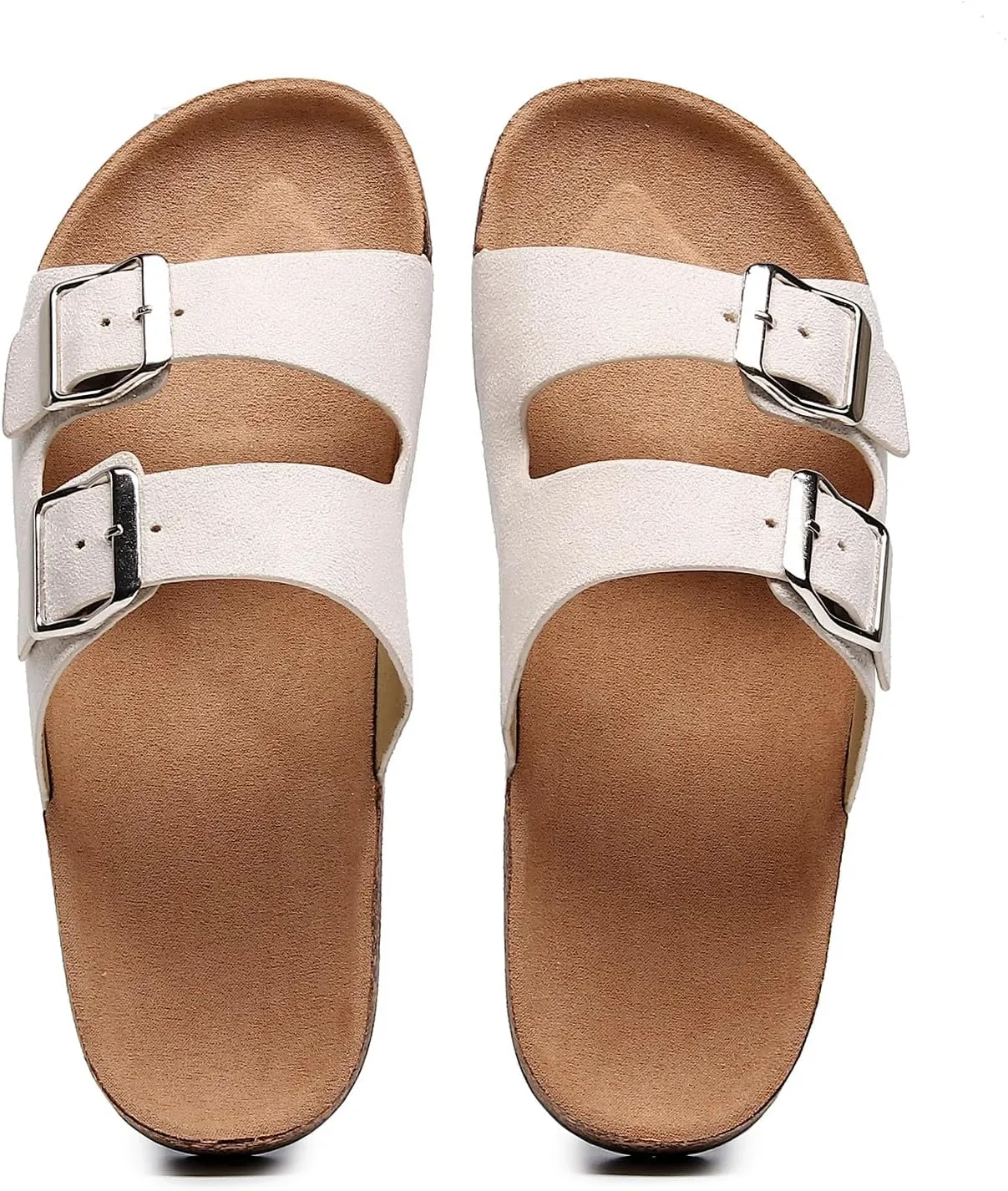 Womens Sandals Cork Footbed Slide Comfortable Summer Beach Shoes Suede Leather with Arch Support Slippers Adjustable Buckle Rubber Sole