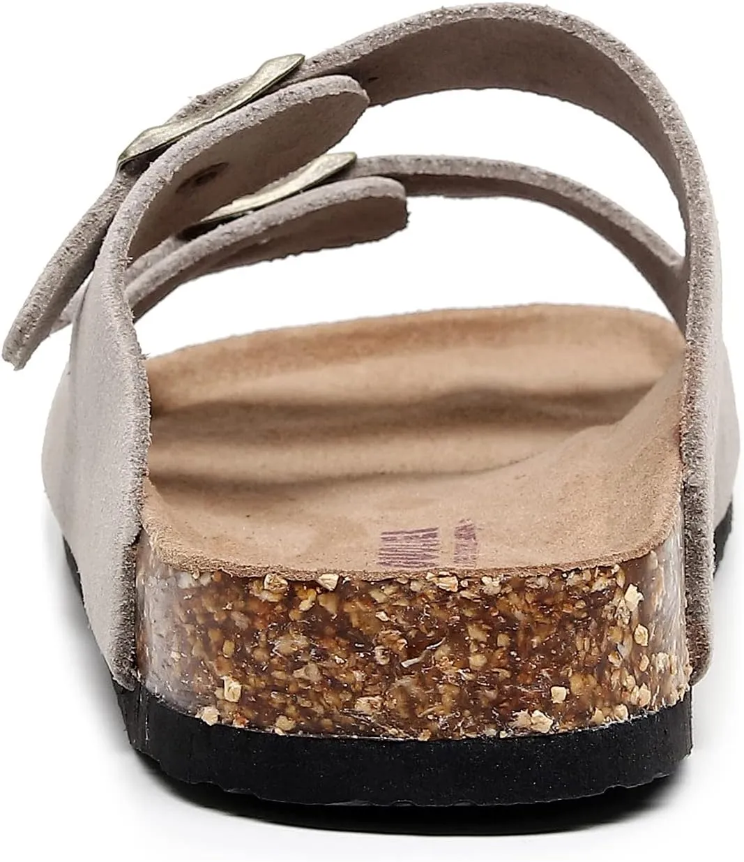 Womens Sandals with Adjustable Buckles Memory Foam, Comfort Cork Footbed Arch Support Leather Slide Sandals for Women