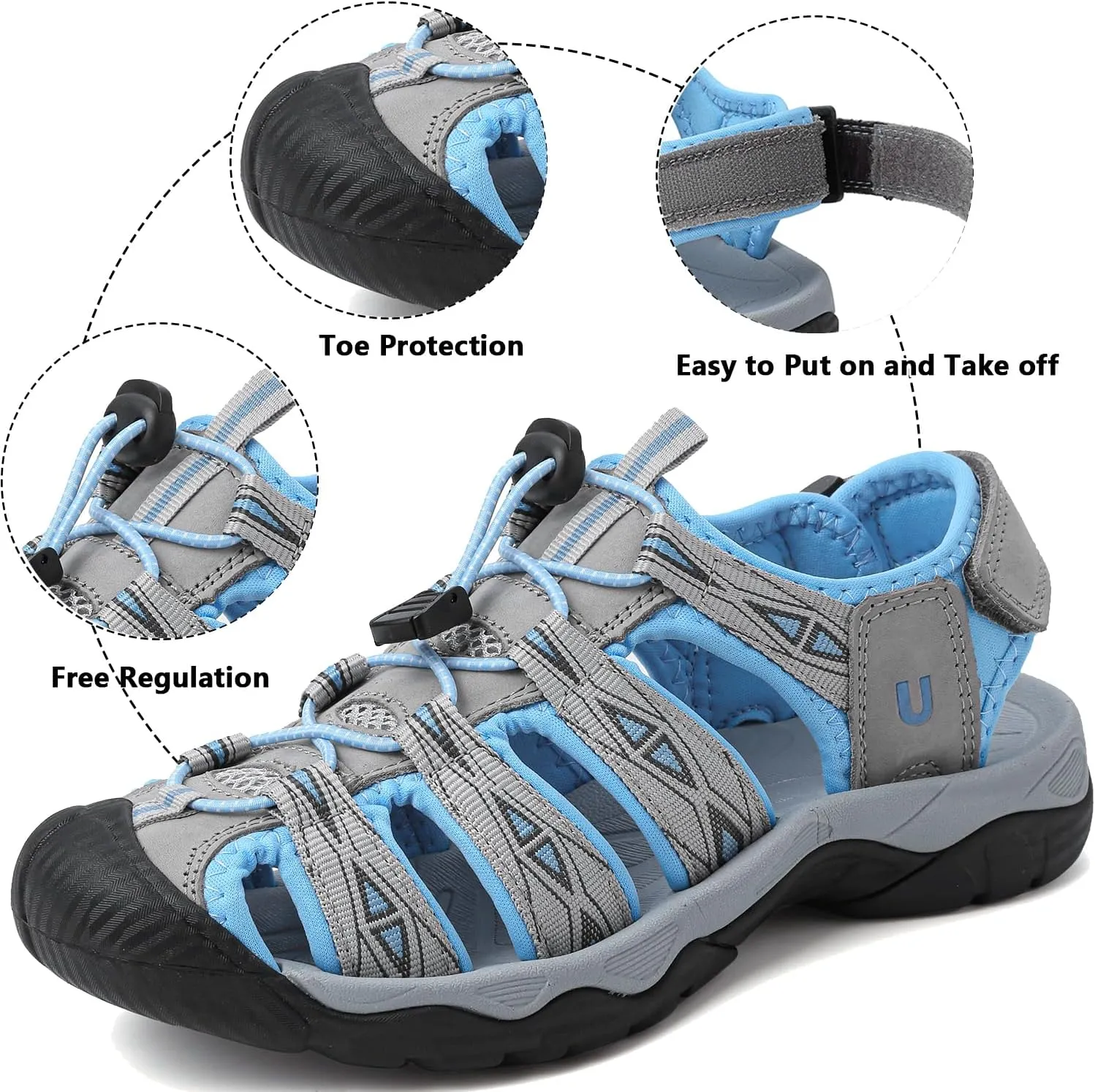 Women's Sport Hiking Sandals Closed Toe Summer Outdoor Athletic Walking Sandal Adventure Lightweight Comfortable Beach Sandals Water Shoes