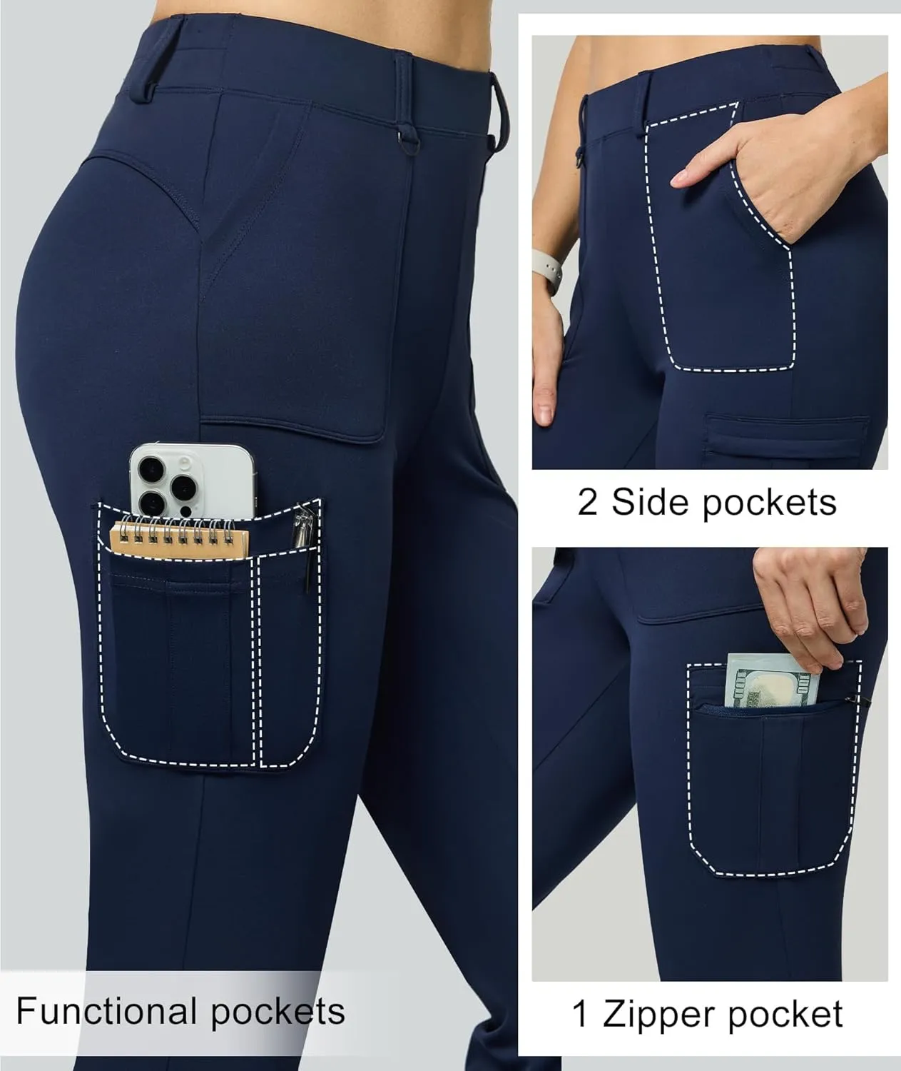 Women's Stretch Cargo Pants High Waist Bootcut Flare Leggings with 6 Pockets Soft Yoga Work Pants for Business Casual, Travel