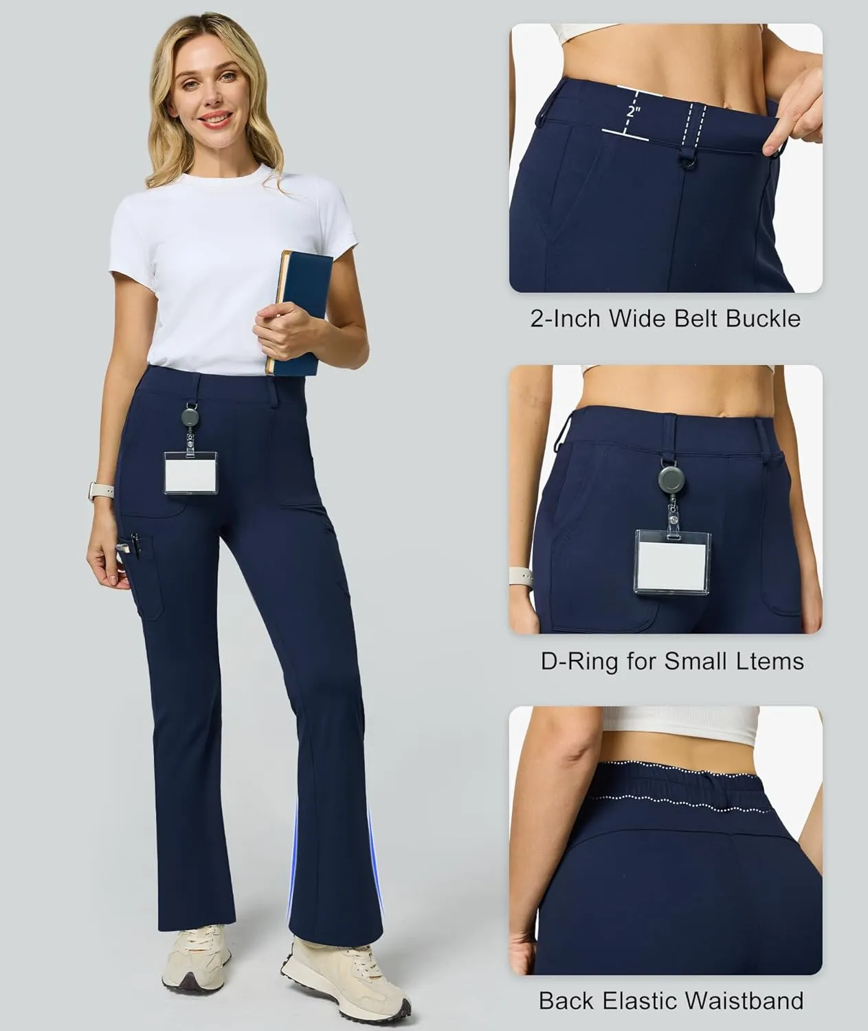 Women's Stretch Cargo Pants High Waist Bootcut Flare Leggings with 6 Pockets Soft Yoga Work Pants for Business Casual, Travel