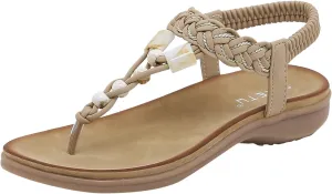 Women's Toe Separate Elastic Straps Open Toe Wedge Sandals Slingback Fashion Beach Flip Flops Shoes T-Strap