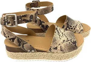 Womens Topic Casual Espadrilles Trim Rubber Sole Flatform Studded Wedge Buckle Ankle Strap Open Toe Sandals (7.5 M US, Pyth NAT)